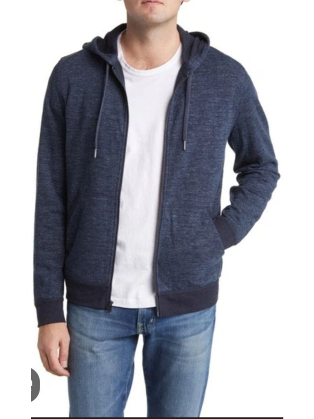 Faherty Mens Blue Double Knit Hoodie size Large Full Zip Organic Casual Coastal